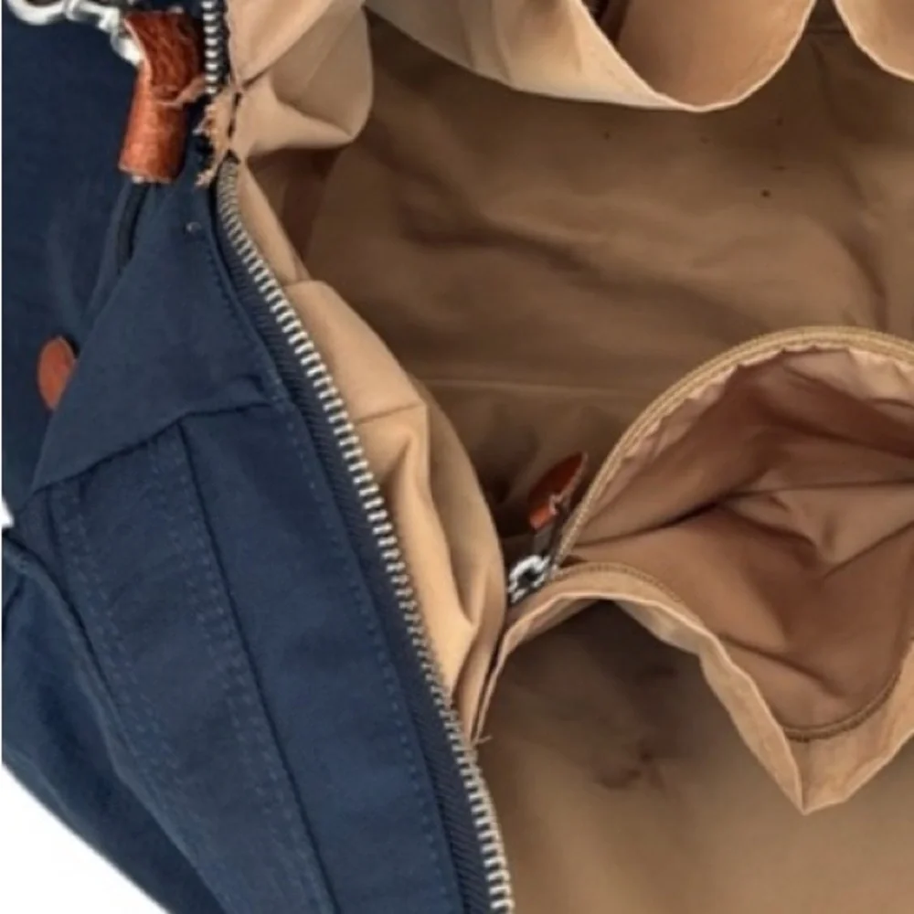 J Crew Duffle Bag Harwick Overnight Bag Weekend Travel Leather Fabric Navy Brown